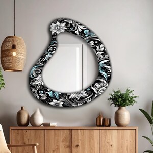 Floral patterned mirror, Decorative mirrors, Bathroom mirrors, Asymmetrical mirror, Modern home decor, Deco wall art, Vintage Mirror,