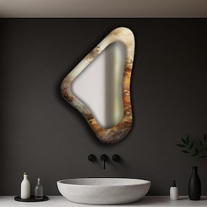 Marble design mirror, Asymmetrical mirror, Hanging mirror, Vintage mirror, Wall mirror, Decorative mirror, Bathroom mirror, Bedroom mirror,