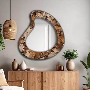Asymmetrical wall mirror, Floral patterned mirror, Decorative mirrors, Bathroom mirrors, Modern home decor, Deco wall art, Handmade Mirror,