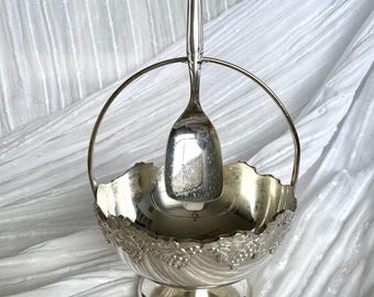 Vintage Silver Plated Bowl with Handle and Spoon