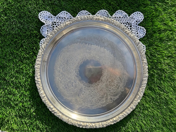 Vintage Hecworth Tray, Reproduction Old Sheffield, Engraved Silver 