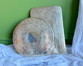 Vintage Strachan Engraved Silver Plated Trivet Set | Round & Rectangular Decorative Trivets