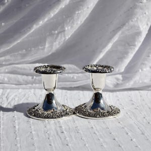 Vintage Pair of Ornate Silver Tone Candle Holders | Floral Design Candlesticks | Elegant Home Decor
