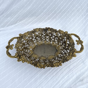 Vintage Italian brass tray with floral openwork design image 1