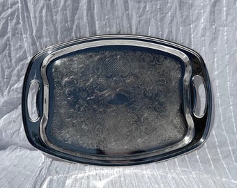 Vintage Viking Plate Silver Plated Serving Tray – Engraved Floral Design, Made in Canada