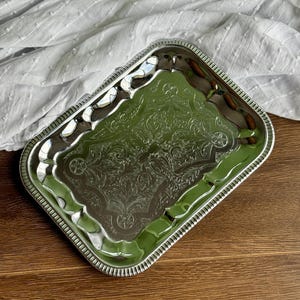 Bandeja de servir Argosy Plate vintage bañada en plata / Bandeja rectangular ornamentada