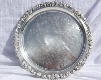 Vintage Silver Plated Ranleigh Tray with Grape Design, 30 cm