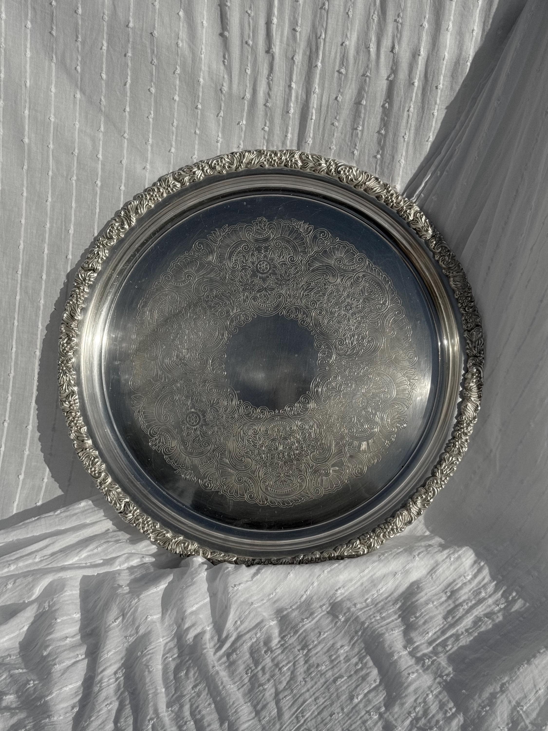 Vintage Hecworth Tray, Reproduction Old Sheffield, Engraved Silver 