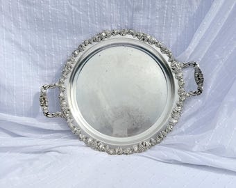 Vintage Ranleigh Silver Plated Serving Tray with Grape Motif and Handles