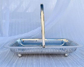 Vintage Rectangular Silver-Plated Basket EPNS with Handle