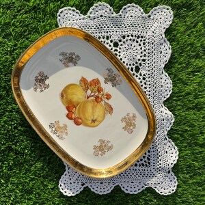Vintage Oval Bavaria Germany Serving Platter with Gold Rim