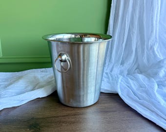 Secchiello vintage in acciaio inox per champagne/vino con manici ad anello.