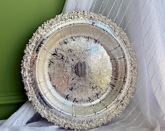 Vintage Hardy Bros Silver Plated Pierced Serving Tray | Old Sheffield Plate Reproduction | 33.5 cm