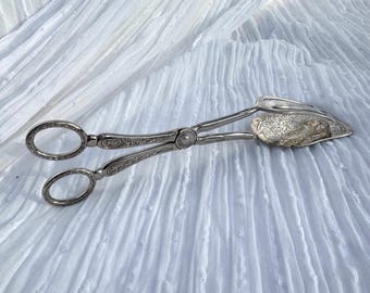 Vintage Silver Plated Cake Tongs with Engraving