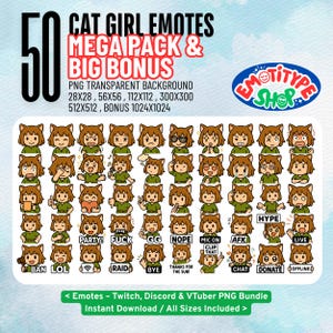 50 Cat Girl Emotes PNG Pack , Twitch Discord VTuber Chibi Bundle , Cute Cat Girl Emoticons , Streamer Instant Download , All Sizes