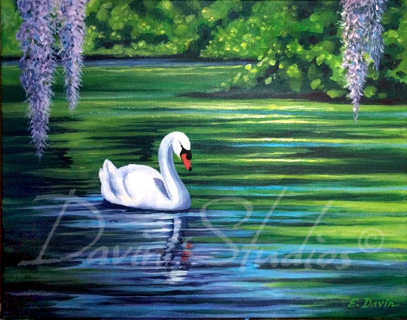 Swan Painting called Swan Princess Beautiful White Swan on | Etsy