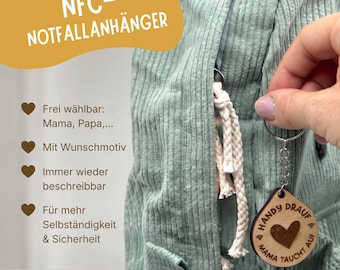NFC Notfallanhänger für Kinder | Einschulung Geschenk Schultüte | Notfallkontakt für Schulranzen & Rucksack | Personalisiert mit Wunschmotiv