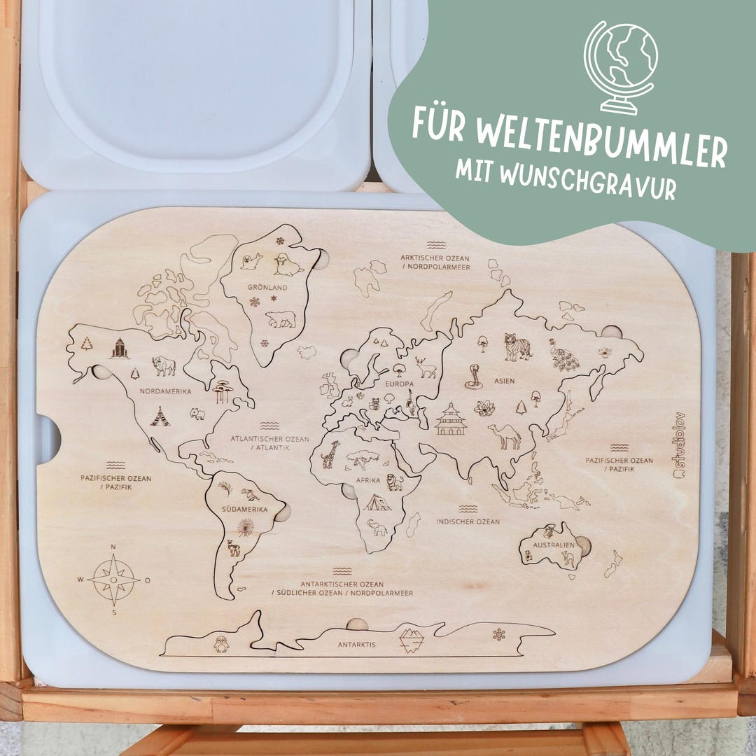 Trofast Montessori World Map Wooden Activity Board With Knowledge Cards ...