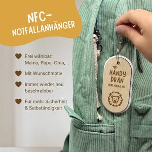 NFC Notfallanhänger für Kinder | Einschulung Geschenk Schultüte | Notfallkontakt für Schulranzen & Rucksack | Personalisiert mit Wunschmotiv