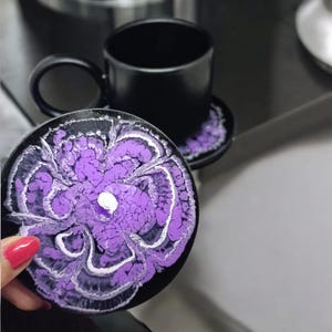Purple Floral Resin Coaster Set – Gift for Coffee Lovers – Free Shipping Worldwide