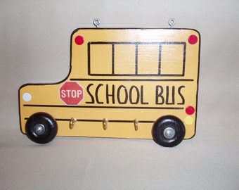 Wood School Bus Keychain Holder