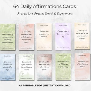 64 Affirmationskarten druckbar, Affirmationskarten digital, Vision Board Printables, Affirmationskarten Deck, positive Affirmationskarten PDF