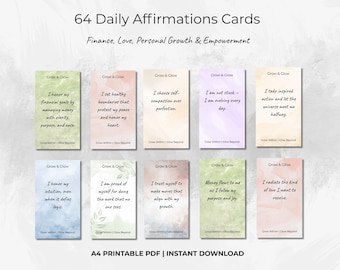 64 Affirmation Cards Printable, Affirmation Cards Digital, Vision Board Printables, Affirmation Cards Deck, Positive Affirmation Cards PDF