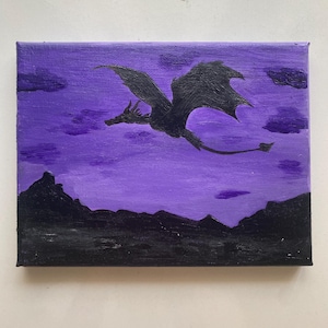 peinture dragon et fond violet / dragon et fond rouge décoration murale acrylique sur toile