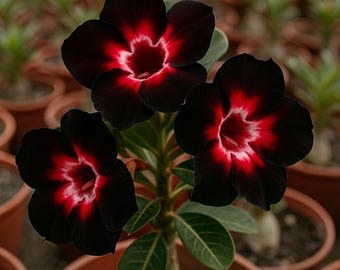 Pink Black White Desert Rose 4 Seeds | Rare Adenium Perennial Flowers | Exotic Bonsai Blooms Premium Color