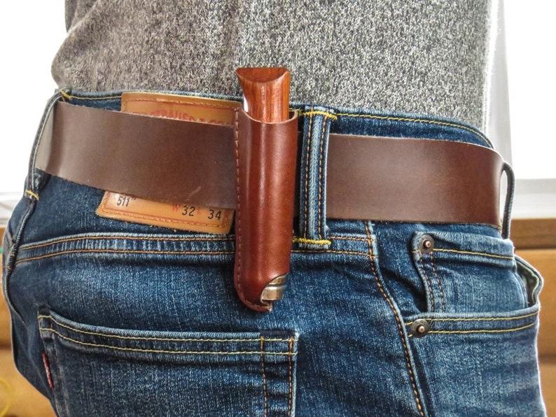 Leather Belt Sheath and Case for Opinel Knives Pocket Knife Holder for Camping, Hunting, Fishing, and Picnics image 4