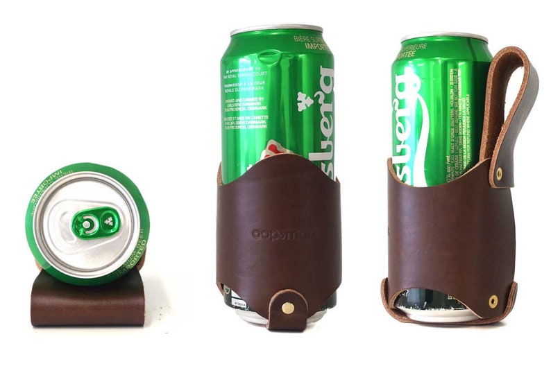 Leather Beer Holster for Your Belt Handmade Leather Beer Belt Holder for Camping, Fishing, and Hunting image 5