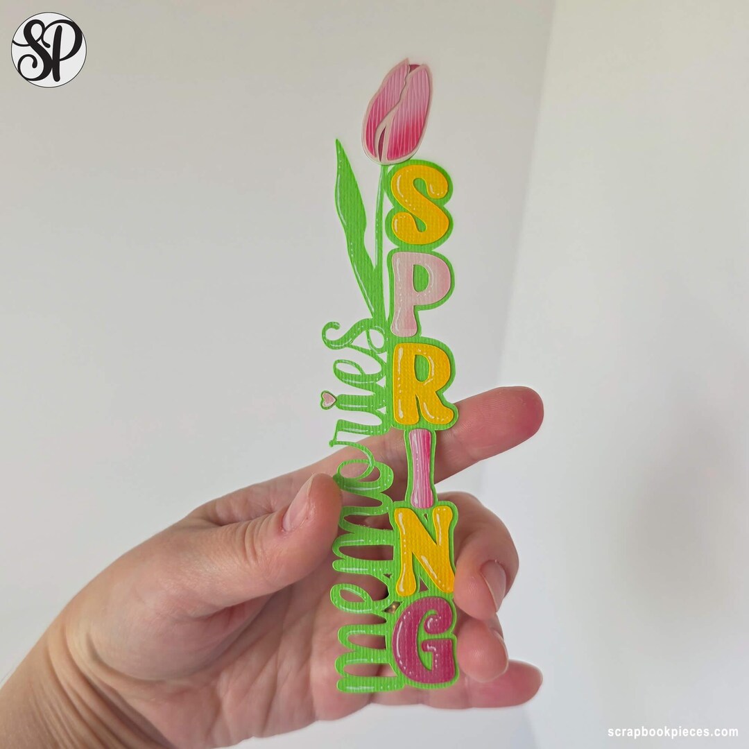 Spring Memories Scrapbook Title, Floral Tulip Die Cut, Premade Paper ...