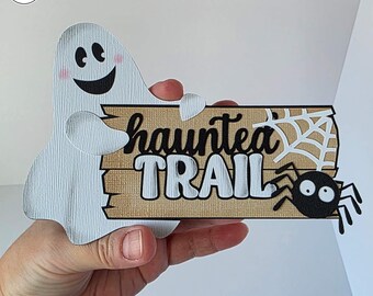 Haunted Trail Scrapbook Title, Ghost & Spider Paper Piecing, Halloween Die Cut