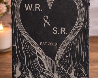 Personalized Tree Heart Slate Plaque, Engraved Wedding Gift