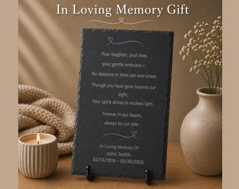 Memorial Slate Plaque, Sympathy Gift, In Loving Memory, Personalized Name Dates