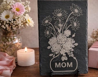 Engraved Slate Plaque for Mom, Floral Design, Mother's Day Gift, Custom Keepsake