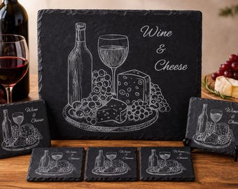 Engraved Slate Charcuterie Board and Coaster Set, Wine Lover Gift