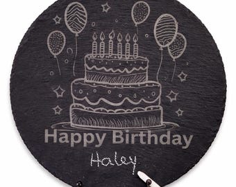 Engraved Slate Happy Birthday Charcuterie Board, Custom Cake Plate