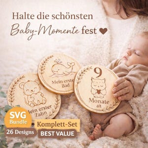 Ensemble complet SVG Étapes de bébé (allemand) | Cartes Étapes de bébé | Fichier Cricut et laser | Décoration pour séance photo bébé | Cadeau de naissance