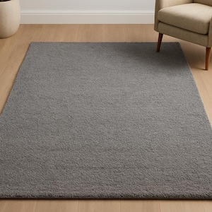 Modern Plain Grey Hand-Tufted Wool Area Rug For Livingroom Bedroom Home Decor