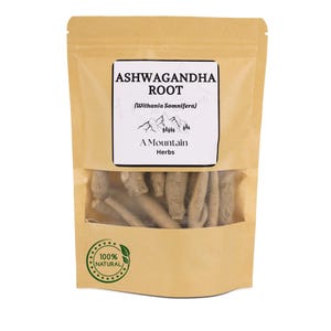 Dried Organic Ashwagandha Root – Withania somnifera – naturally sourced and sun-dried to preserve potency. Known for its adaptogenic properties, ashwagandha is used in herbal teas, tonics, and holistic remedies to promote energy balance, calmness, and vitality. Pure, chemical-free, and suitable for home apothecaries.