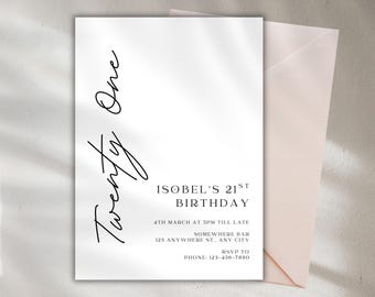 21st Birthday Invitation Template | Editable Black and White Invite | 5x7" & Mobile