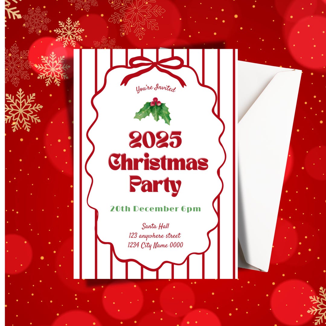 Red and White Christmas Party Invitation Template | Editable Xmas ...