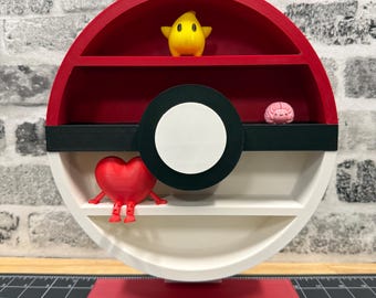 Monster Capture Display Shelf | Red White Gaming Desk Organizer for Mini Figurines