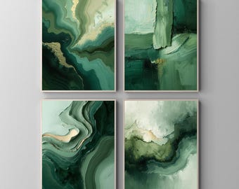 Vintage Green Wall Art Set of 9, Classic Green Tone Prints