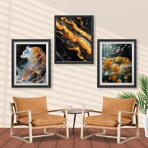 Luxury Abstract Art Set of 3 Prints | Gold Black Fluid Wall Art | Modern Digital Download | Premium Home Decor Bundle