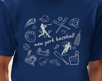 New York Baseball Fan Tee Shirt, Comfort Colors® Trendy Doodle Baseball Shirt, Game Day Gift for Fans T-Shirt, NY Baseball T-shirt