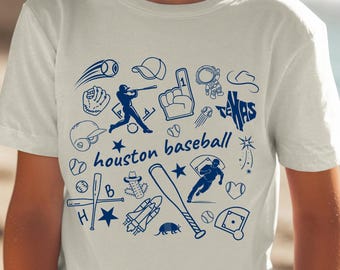 Houston Baseball Fan Tee Shirt, Comfort Colors® Trendy Doodle Baseball Shirt, Game Day Gift for Fans T-Shirt, Houston Baseball T-shirt