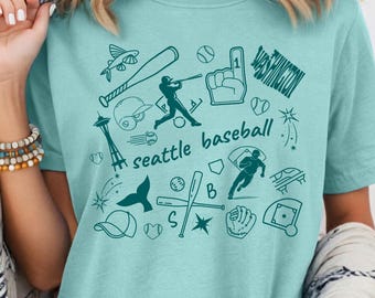 Seattle Baseball Fan Tee Shirt, Comfort Colors® Trendy Doodle Baseball Shirt, Game Day Gift for Fans T-Shirt, Seattle Baseball T-shirt