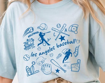 Los Angeles Baseball Fan Tee Shirt, Comfort Colors® Trendy Doodle Baseball Shirt, Game Day Gift for Los Angeles Fans T-Shirt,LA Baseball Tee